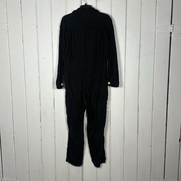 MATE the Label Women's Size Medium Black Linen Long Sleeve Button-Up Jumpsuit - Picture 4 of 15